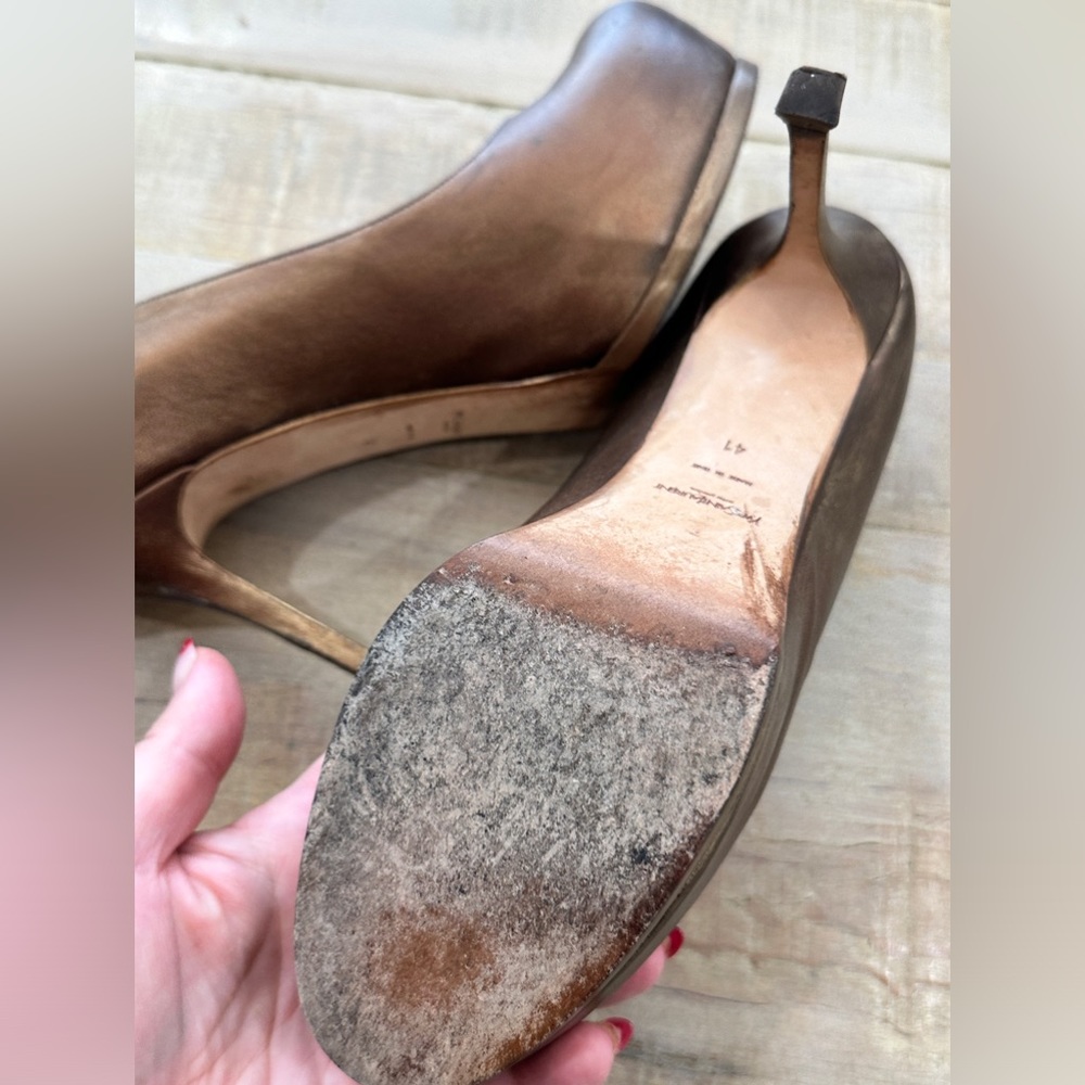 Ysl Yves Saint Laurent bronze leather Tribtoo pumps heels platform shoes - Picture 7 of 14